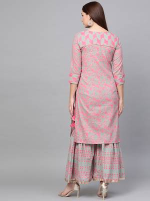 Pink woven rayon kurta-sets 2