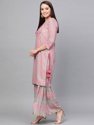 Pink woven rayon kurta-sets 3