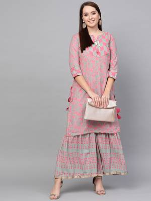 Pink woven rayon kurta-sets 4