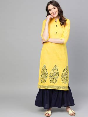Yellow woven cotton kurta-sets 1