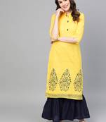 Yellow woven cotton kurta-sets