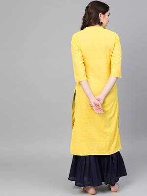 Yellow woven cotton kurta-sets 2