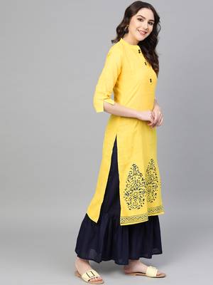 Yellow woven cotton kurta-sets 3