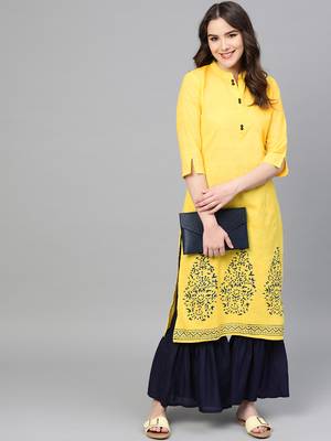 Yellow woven cotton kurta-sets 4