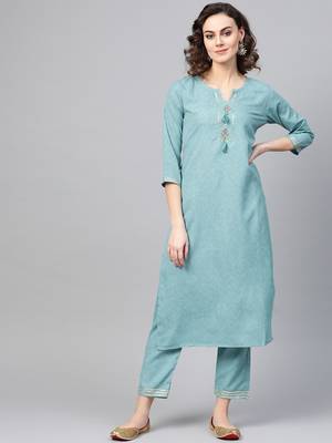 Blue woven rayon kurta-sets 1