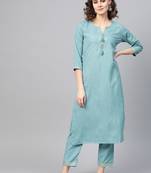 Blue woven rayon kurta-sets