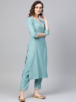 Blue woven rayon kurta-sets 3