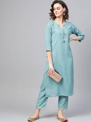 Blue woven rayon kurta-sets 4
