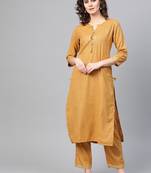 Mustard woven rayon kurta-sets