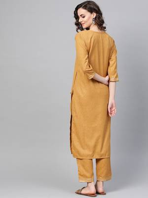 Mustard woven rayon kurta-sets 2