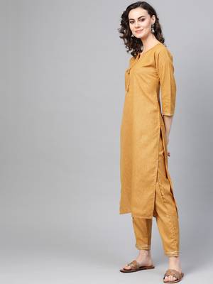 Mustard woven rayon kurta-sets 3