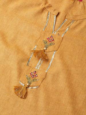 Mustard woven rayon kurta-sets 5