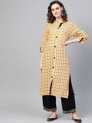 Yellow woven rayon kurta-sets 1