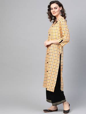 Yellow woven rayon kurta-sets 3