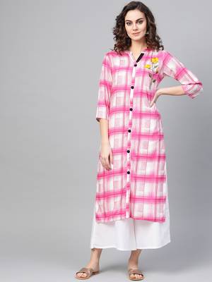 Pink woven rayon kurta-sets 1