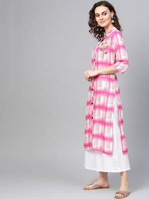 Pink woven rayon kurta-sets 3
