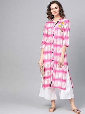 Pink woven rayon kurta-sets 4