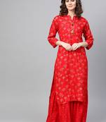 Red woven rayon kurta-sets