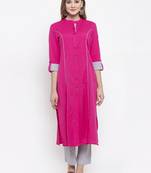 Pink woven cotton kurta-sets