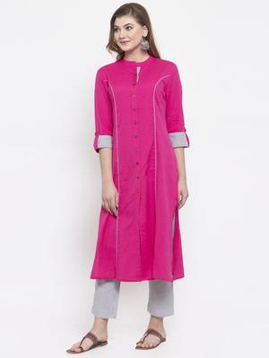 Pink woven cotton kurta-sets 3