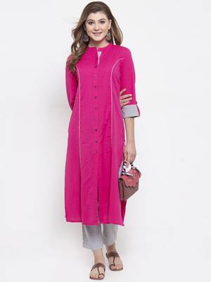 Pink woven cotton kurta-sets 4