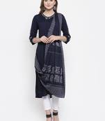 Blue woven rayon kurta-sets