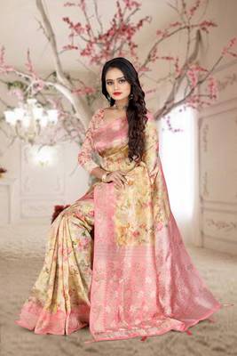 beige woven organza silk saree with blouse piece 1