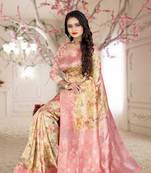 beige woven organza silk saree with blouse piece