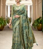 Green printed brasso saree with blouse