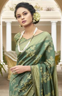 Green printed brasso saree with blouse 2