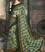 Green printed chiffon saree with blouse
