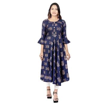 Navy Foil Printed Kurta 1