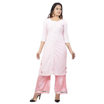 White Pink Printed Kurta Palazzo Set 1
