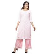 White Pink Printed Kurta Palazzo Set