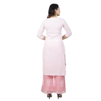White Pink Printed Kurta Palazzo Set 2