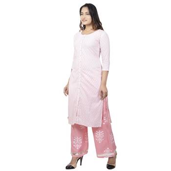 White Pink Printed Kurta Palazzo Set 3