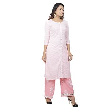 White Pink Printed Kurta Palazzo Set 4