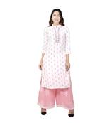 White Pink Printed Kurta Palazzo Set