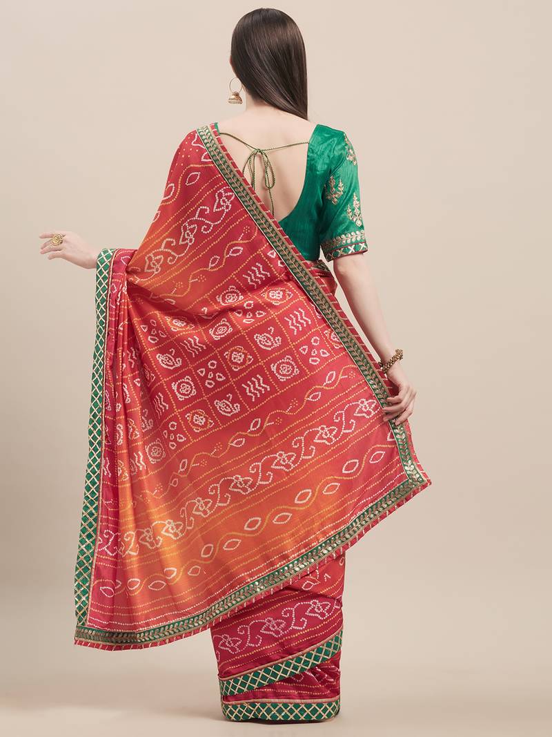 Multi Silk Bandhani & Jari Embroidery with Lace Border Saree With