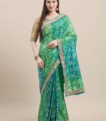 Green & Golden Silk Bandhani & Jari Embroidery with Lace Border Saree With Blouse