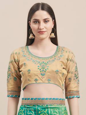 Green & Golden Silk Bandhani & Jari Embroidery with Lace Border Saree With Blouse 3