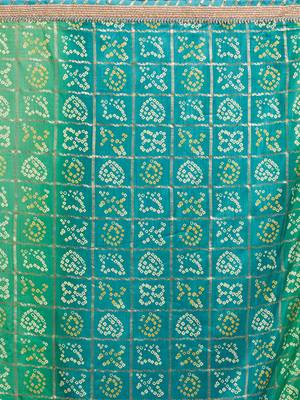 Green & Golden Silk Bandhani & Jari Embroidery with Lace Border Saree With Blouse 4