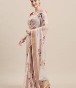 Pink & Multi Linen Cotton Floral Print Saree With Blouse