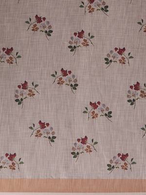 Pink & Multi Linen Cotton Floral Print Saree With Blouse 4