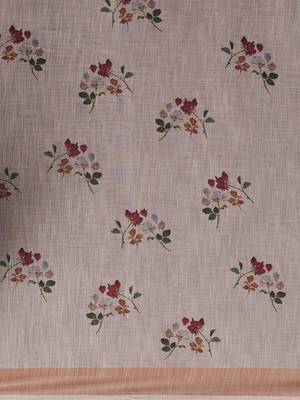 Pink & Multi Linen Cotton Floral Print Saree With Blouse 5
