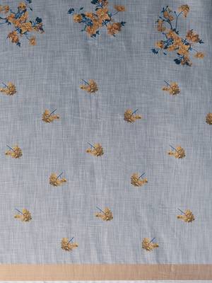 Blue & Yellow Linen Cotton Floral Print Saree With Blouse 5