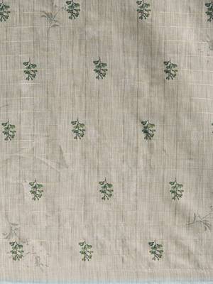green Green & Multi Linen Cotton Floral Print With Weaving Checks Saree With Blouse 4