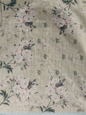 green Green & Multi Linen Cotton Floral Print With Weaving Checks Saree With Blouse 5
