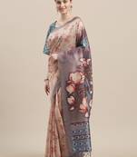 Multi Silk Blend Floral Print With Tassels Saree With Blouse
