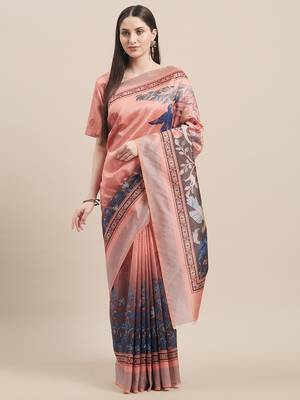 Multi Silk Blend Floral Print With Tassels Saree With Blouse 1